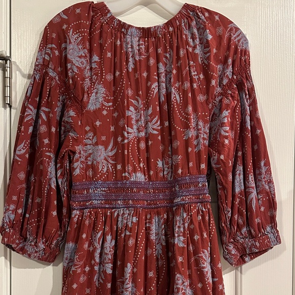 Free People Women's Golden Hour Maxi Dress Wine Combo Maroon Medium Boho Cotton - Picture 7 of 15